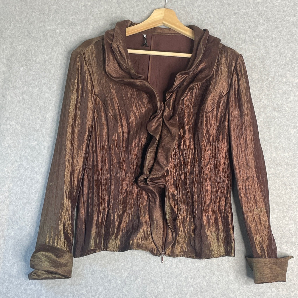 Samuel Dong Shiny Ruffled Collar Jacket Cocktail Sz Medium